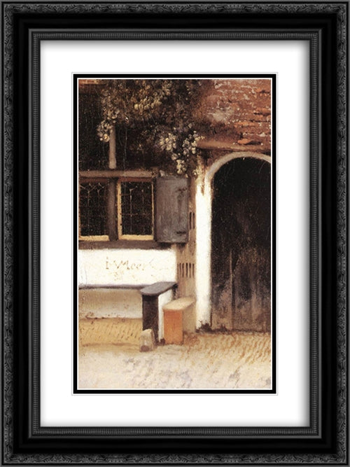 The Little Street [detail: 1] 18x24 Black Ornate Wood Framed Art Print Poster with Double Matting by Vermeer, Johannes