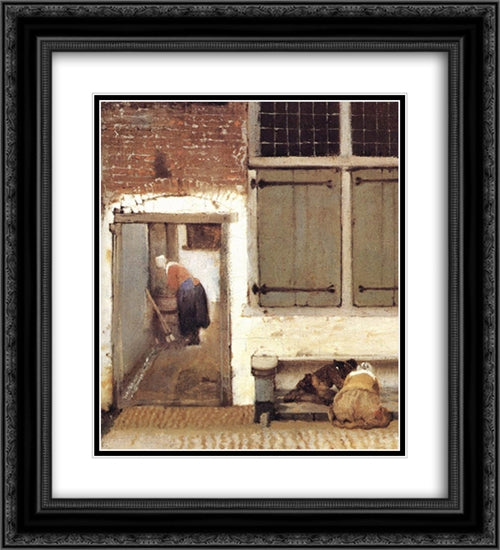 The Little Street [detail: 2] 20x22 Black Ornate Wood Framed Art Print Poster with Double Matting by Vermeer, Johannes