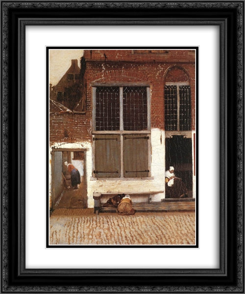 The Little Street [detail: 3] 20x24 Black Ornate Wood Framed Art Print Poster with Double Matting by Vermeer, Johannes