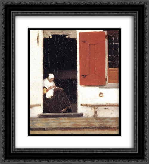 The Little Street [detail: 4] 20x22 Black Ornate Wood Framed Art Print Poster with Double Matting by Vermeer, Johannes