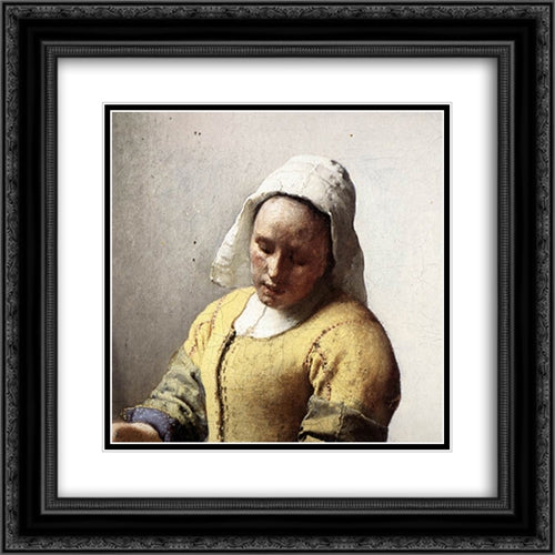 The Milkmaid [detail: 1] 20x20 Black Ornate Wood Framed Art Print Poster with Double Matting by Vermeer, Johannes