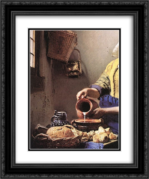 The Milkmaid [detail: 2] 20x24 Black Ornate Wood Framed Art Print Poster with Double Matting by Vermeer, Johannes