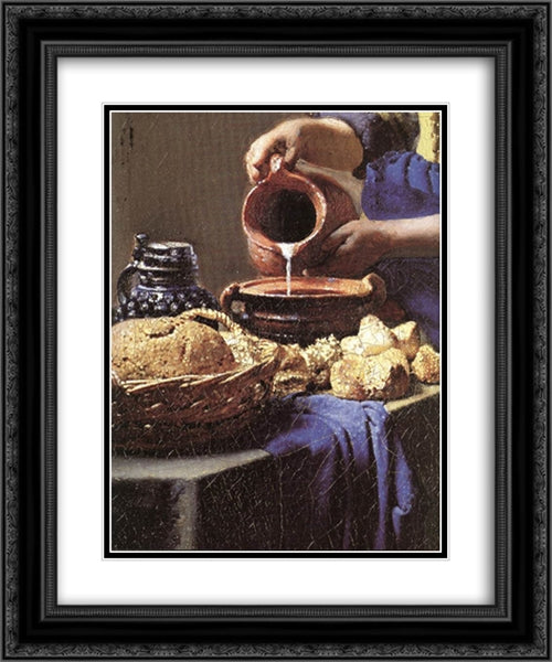The Milkmaid [detail: 3] 20x24 Black Ornate Wood Framed Art Print Poster with Double Matting by Vermeer, Johannes