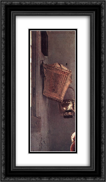 The Milkmaid [detail: 6] 14x24 Black Ornate Wood Framed Art Print Poster with Double Matting by Vermeer, Johannes