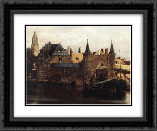 View of Delft [detail: 1] 24x20 Black Ornate Wood Framed Art Print Poster with Double Matting by Vermeer, Johannes