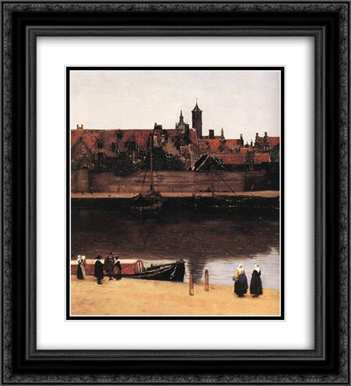 View of Delft [detail: 2] 20x22 Black Ornate Wood Framed Art Print Poster with Double Matting by Vermeer, Johannes