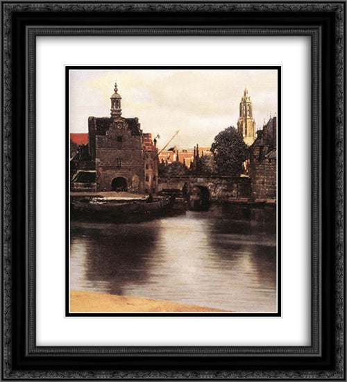 View of Delft [detail: 3] 20x22 Black Ornate Wood Framed Art Print Poster with Double Matting by Vermeer, Johannes