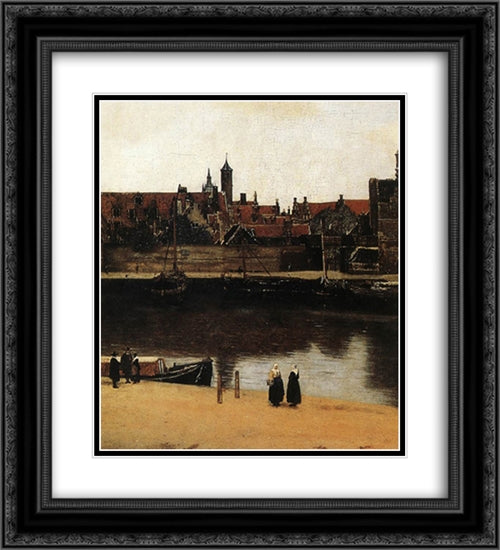 View of Delft [detail: 4] 20x22 Black Ornate Wood Framed Art Print Poster with Double Matting by Vermeer, Johannes