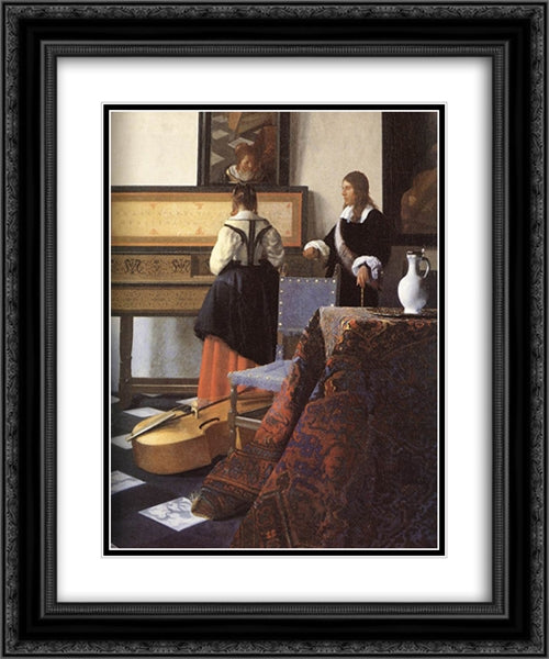 A Lady at the Virginals with a Gentleman [detail: 1] 20x24 Black Ornate Wood Framed Art Print Poster with Double Matting by Vermeer, Johannes