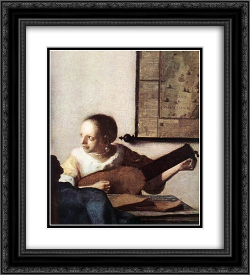 Woman with a Lute near a Window [detail: 1] 20x22 Black Ornate Wood Framed Art Print Poster with Double Matting by Vermeer, Johannes