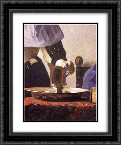 Young Woman with a Water Jug [detail: 1] 20x24 Black Ornate Wood Framed Art Print Poster with Double Matting by Vermeer, Johannes