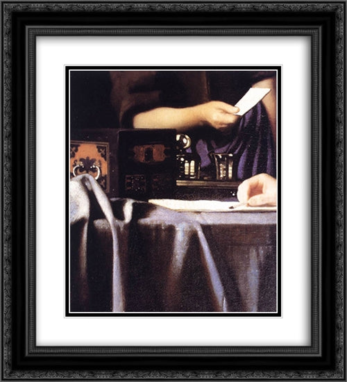 Lady with Her Maidservant Holding a Letter [detail: 3] 20x22 Black Ornate Wood Framed Art Print Poster with Double Matting by Vermeer, Johannes