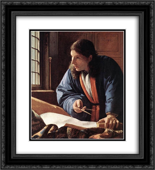 The Geographer [detail: 1] 20x22 Black Ornate Wood Framed Art Print Poster with Double Matting by Vermeer, Johannes