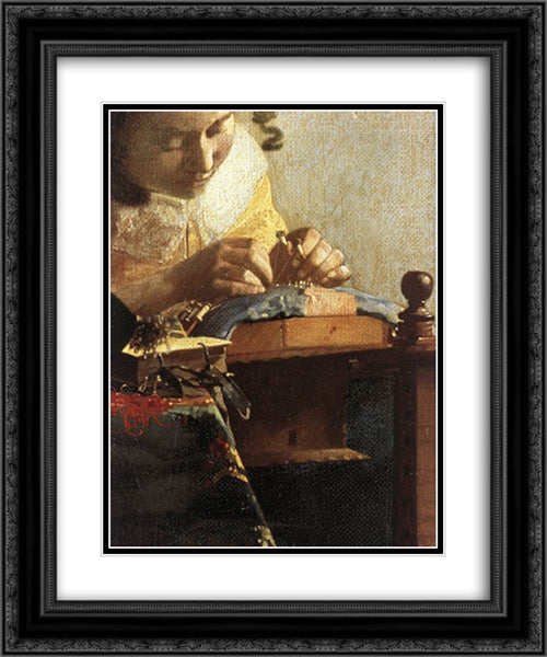 The Lacemaker [detail: 1] 20x24 Black Ornate Wood Framed Art Print Poster with Double Matting by Vermeer, Johannes