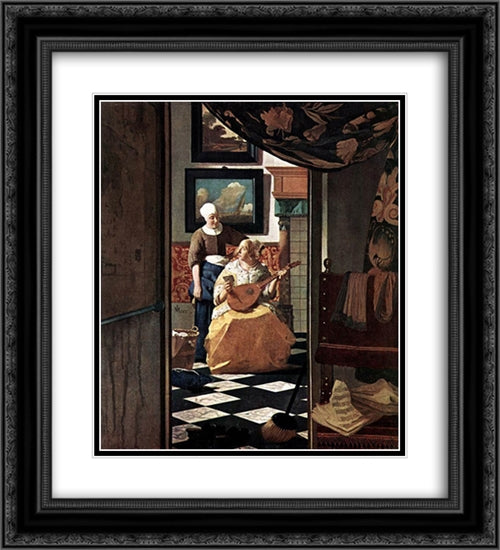 The Love Letter 20x22 Black Ornate Wood Framed Art Print Poster with Double Matting by Vermeer, Johannes