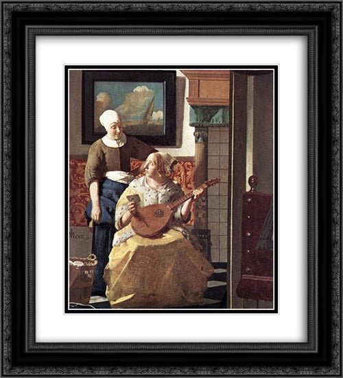 The Love Letter [detail: 1] 20x22 Black Ornate Wood Framed Art Print Poster with Double Matting by Vermeer, Johannes