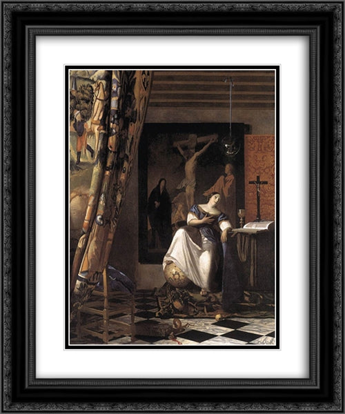 The Allegory of the Faith 20x24 Black Ornate Wood Framed Art Print Poster with Double Matting by Vermeer, Johannes