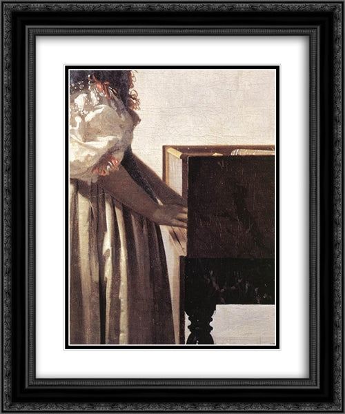 Lady Standing at a Virginal [detail: 2] 20x24 Black Ornate Wood Framed Art Print Poster with Double Matting by Vermeer, Johannes