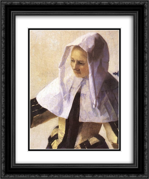 Young Woman with a Water Jug [detail: 2] 20x24 Black Ornate Wood Framed Art Print Poster with Double Matting by Vermeer, Johannes