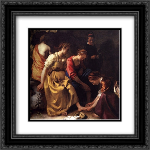 Diana and her Companions 20x20 Black Ornate Wood Framed Art Print Poster with Double Matting by Vermeer, Johannes
