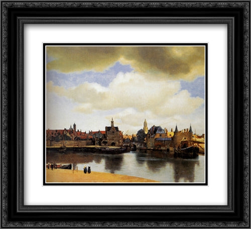 View Of Delft 22x20 Black Ornate Wood Framed Art Print Poster with Double Matting by Vermeer, Johannes