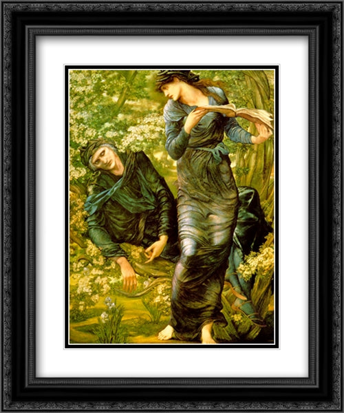 The Beguiling of Merlin 20x24 Black Ornate Wood Framed Art Print Poster with Double Matting by Burne Jones, Edward