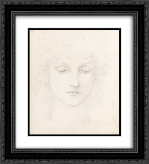 Head of a Girl 20x22 Black Ornate Wood Framed Art Print Poster with Double Matting by Burne Jones, Edward