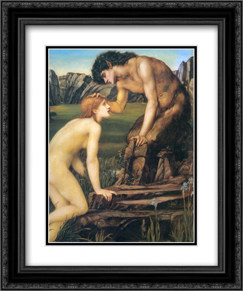 Pan and Psyche 20x24 Black Ornate Wood Framed Art Print Poster with Double Matting by Burne Jones, Edward