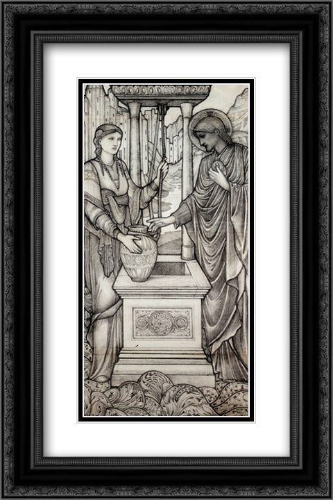 Christ And The Woman Of Samaria At The Well 16x24 Black Ornate Wood Framed Art Print Poster with Double Matting by Burne Jones, Edward