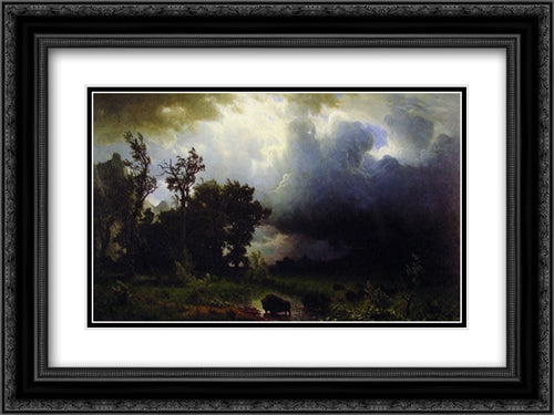 Buffalo Trail 24x18 Black Ornate Wood Framed Art Print Poster with Double Matting by Bierstadt, Albert