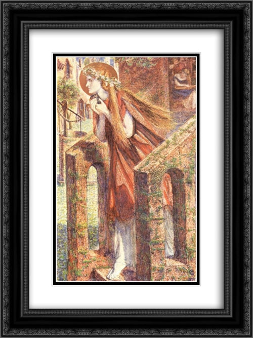 Mary Magdalen 18x24 Black Ornate Wood Framed Art Print Poster with Double Matting by Rossetti, Dante Gabriel