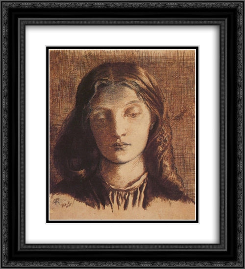 Portrait of Elizabeth Siddal 20x22 Black Ornate Wood Framed Art Print Poster with Double Matting by Rossetti, Dante Gabriel