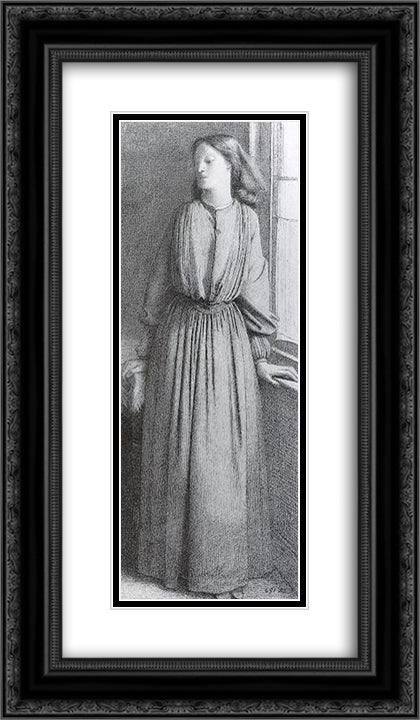 Portrait of Elizabeth Siddal 14x24 Black Ornate Wood Framed Art Print Poster with Double Matting by Rossetti, Dante Gabriel