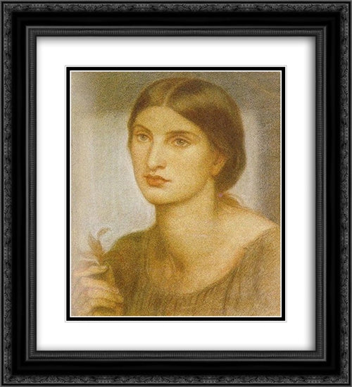 Study of a Girl 20x22 Black Ornate Wood Framed Art Print Poster with Double Matting by Rossetti, Dante Gabriel