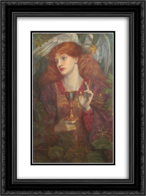 The Holy Grail 18x24 Black Ornate Wood Framed Art Print Poster with Double Matting by Rossetti, Dante Gabriel