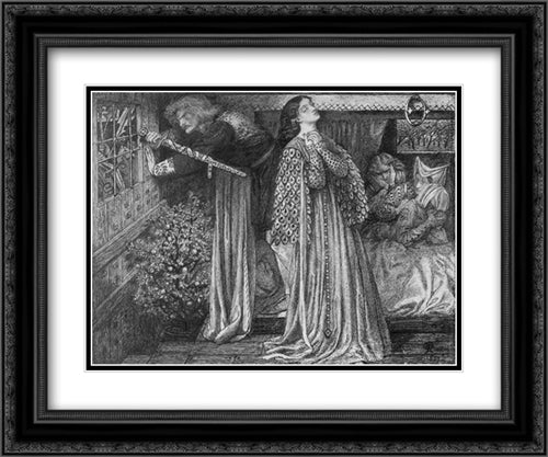 Sir Launcelot in the Queen's Chamber 24x20 Black Ornate Wood Framed Art Print Poster with Double Matting by Rossetti, Dante Gabriel