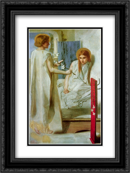 The Annunciation 18x24 Black Ornate Wood Framed Art Print Poster with Double Matting by Rossetti, Dante Gabriel