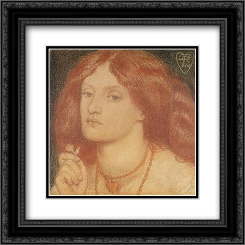 Regina Cordium or The Queen of Hearts 20x20 Black Ornate Wood Framed Art Print Poster with Double Matting by Rossetti, Dante Gabriel