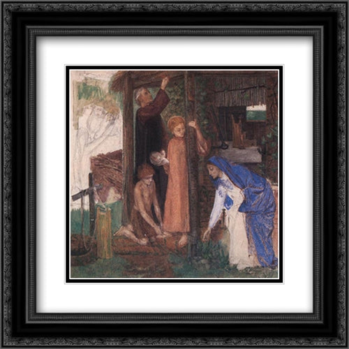 The Passover in the Holy Family: Gathering Bitter Herbs 20x20 Black Ornate Wood Framed Art Print Poster with Double Matting by Rossetti, Dante Gabriel