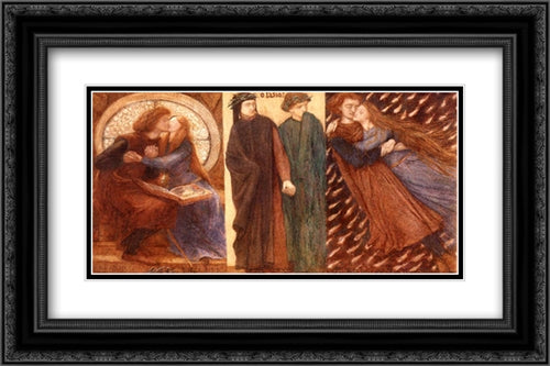 Paolo and Francesca 24x16 Black Ornate Wood Framed Art Print Poster with Double Matting by Rossetti, Dante Gabriel