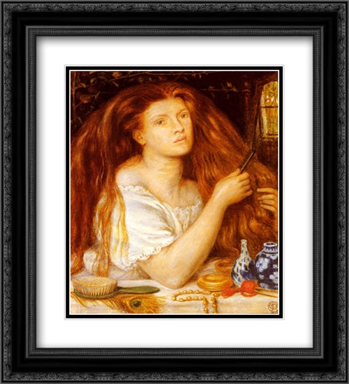 Woman Combing Her Hair 20x22 Black Ornate Wood Framed Art Print Poster with Double Matting by Rossetti, Dante Gabriel