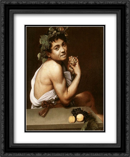 Sick Bacchus 20x24 Black Ornate Wood Framed Art Print Poster with Double Matting by Caravaggio