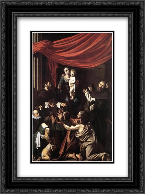 Madonna del Rosario 18x24 Black Ornate Wood Framed Art Print Poster with Double Matting by Caravaggio