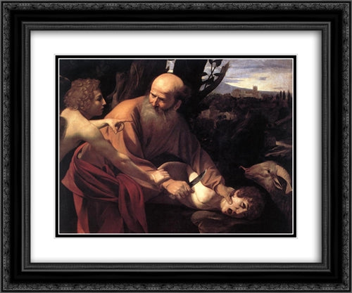 The Sacrifice of Isaac 24x20 Black Ornate Wood Framed Art Print Poster with Double Matting by Caravaggio