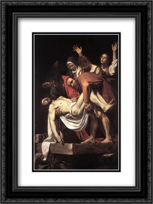 The Entombment 18x24 Black Ornate Wood Framed Art Print Poster with Double Matting by Caravaggio