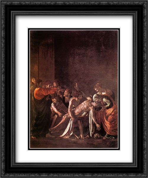 The Raising of Lazarus 20x24 Black Ornate Wood Framed Art Print Poster with Double Matting by Caravaggio