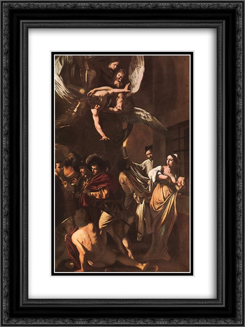 The Crucifixion of Saint Peter 18x24 Black Ornate Wood Framed Art Print Poster with Double Matting by Caravaggio