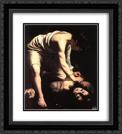 The Seven Acts of Mercy 20x22 Black Ornate Wood Framed Art Print Poster with Double Matting by Caravaggio