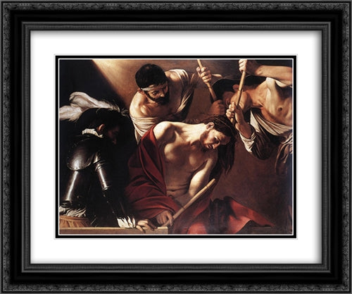 The Crowning with Thorns 24x20 Black Ornate Wood Framed Art Print Poster with Double Matting by Caravaggio