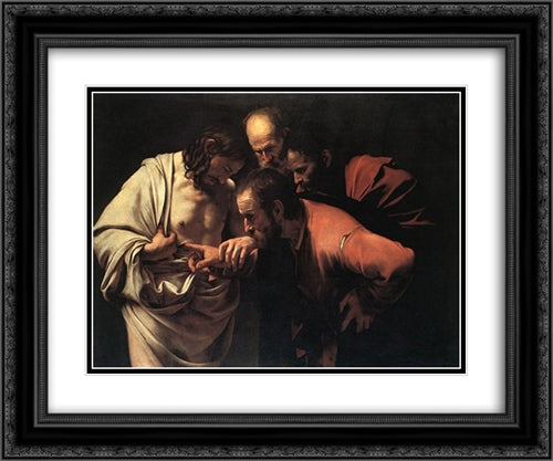 The Incredulity of Saint Thomas 24x20 Black Ornate Wood Framed Art Print Poster with Double Matting by Caravaggio